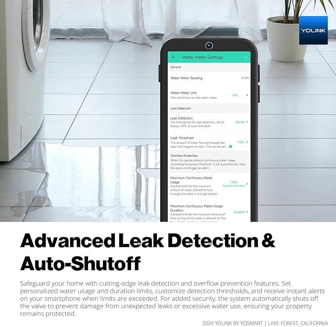 NSF Certified YoLink FlowSmart All-in-One Smart Water Meter & Auto Shutoff for 1" Pipes, LoRa Long-Range, Real-Time Leak Detection, 10-Year Battery, 80+ Device Ecosystem, Hub Included – YS5018