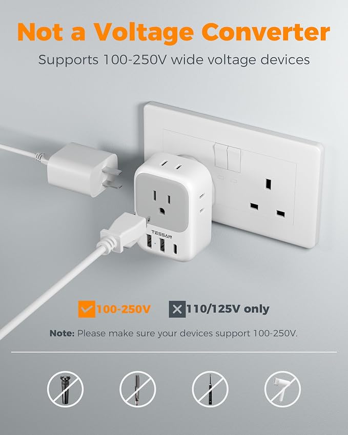 TESSAN UK Adapters for Travel, Type G Adaptor, 2 Pack