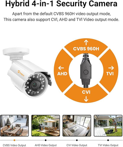 Anlapus 1080P HD Hybrid 4-in-1 Security Camera Outdoor, Night Vision, IP66 Weatherproof, TVI/CVI/AHD/CVBS CCTV Bullet Camera for 1080P/5MP/4K Analog Surveillance DVR System