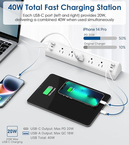 Jgstkcity Desk Clamp Power Strip USB C,Table Surge Protector (Pack of 15)