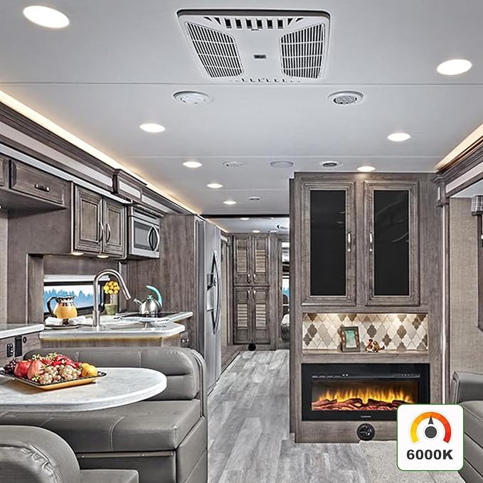 4.5-Inch LED Recessed Mount Ceiling Down Light, 12V RV Puck Under Cabinet, 6000K Day Light, Interior for Camper Trailer Motorhome Boat, 6 Packs
