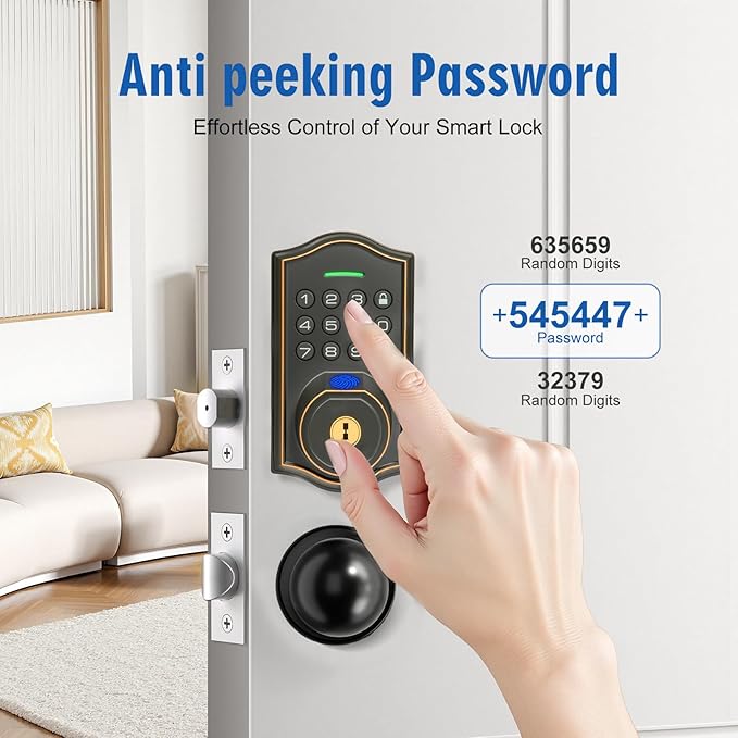 Fingerprint Smart Locks for Front Door with Handle Set,Smart Locks for Front Door,Keyless Entry Keypad Deadbolt, App Control,with 2 Knob,Anti-Peek Password,Easy Install,Auto Lock,Satin Nickel