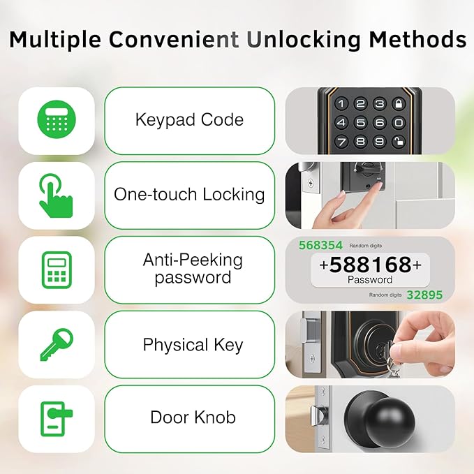 Smart Keyless Entry Door Lock with 2 Knobs,Front Door lock Handle Set,Electronic Digital Keypad Deadbolt,Auto Lock,50 User Codes,Voice Prompts,Anti-Peeking Password,Home, Apartment,Satin Nickel