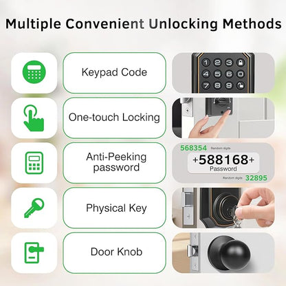 Smart Keyless Entry Door Lock with 2 Knobs,Front Door lock Handle Set,Electronic Digital Keypad Deadbolt,Auto Lock,50 User Codes,Voice Prompts,Anti-Peeking Password,Home, Apartment,Satin Nickel