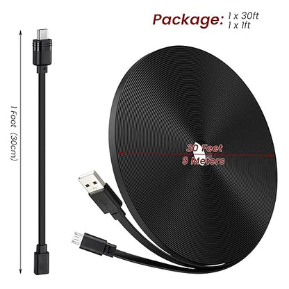 weishan 30ft USB C Cable Compatible with Blink Mini 2, Blink Mini and Blink Outdoor 4(4th Gen),(3rd Gen), XT, XT2 Cameras - 15m Long Flat Charging Cord with 1ft USB C Waterproof Adapter, Black