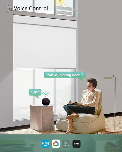 Yoolax Smart Dual Roller Shades, Motorized Blinds with Remote Smart Blinds Compatible with Alexa, Automatic Dual Shades for Windows Bedroom (Pure White & 5% Openness White)