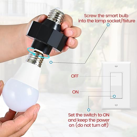 E26 Socket to AC Outlet Power Adapter, 2-Prong Plug Light Socket for Smart Bulbs and Outdoor Cameras, Includes Extension Cord, Ideal for Security Systems and LED Strips (Max 300W) 2 Pack