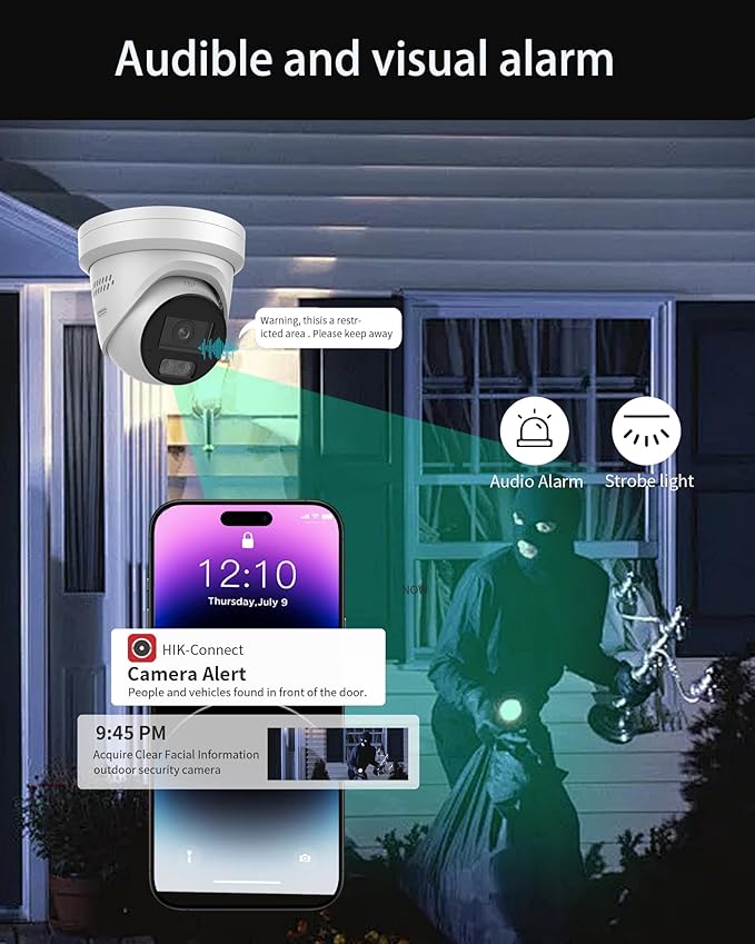 4K 8MP DS-2CD2387G3-LIS2UY/SL PoE Turret IP Camera Smart Hybrid Light, Full Color 3.0, 2-Way Talk, Scene-Adaptive WDR, Audible and Visual Alarm, DS-2CD2387G2-LSU/SL Upgrade Model 2.8mm Lens