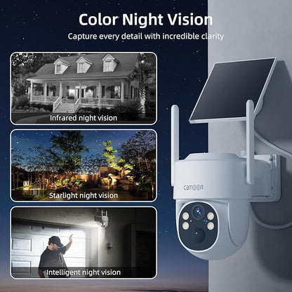 2K Solar Security Cameras Wireless Outdoor, 5/2.4Ghz WiFi Cameras for Home Security, Color Night Vision, Human Detection, Two-Way Audio, SD/Cloud Storage(1 Camera)