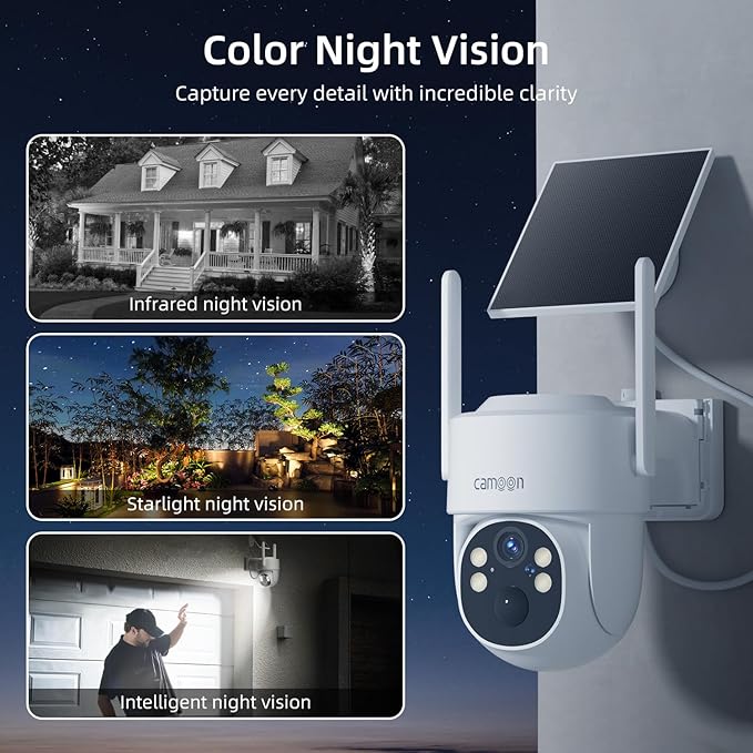 2K Solar Security Cameras Wireless Outdoor, 5/2.4Ghz WiFi Cameras for Home Security, Color Night Vision, Human Detection, Two-Way Audio, SD/Cloud Storage(4 Camera)