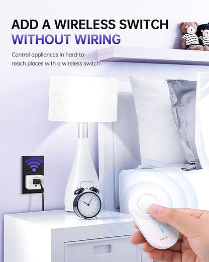 Remote Control Outlet Plug, 15A/1500W Remote Outlet Switch, 300ft RF Range Wireless Remote Light Switches, No Wiring Needed for Light, Small Electrical Appliance, Compact Design, TUV Listed