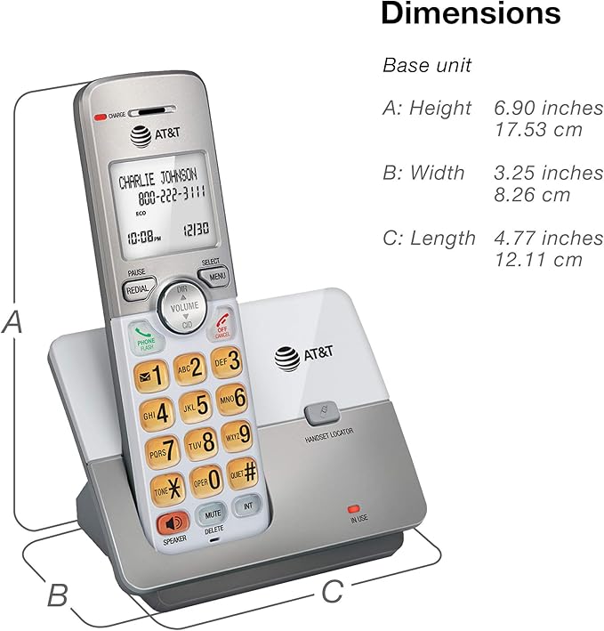 AT&T EL51303 3 Handset DECT 6.0 Cordless Home Phone Full-Duplex Handset Speakerphone,Backlit Display, Lighted Keypad,Caller ID/Call Waiting,Phonebook, Eco Mode,Voicemail Key,Quiet Mode,Intercom,Silver