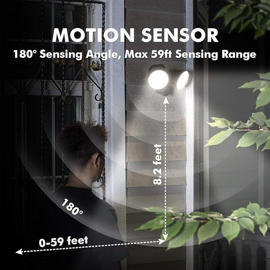 LUTEC 3200 Lumen 32W LED Motion Activated Integrated Dual-Head Flood Light Outdoor, Motion Sensor Light Outdoor, Dusk to Dawn Exterior Security Wall Light for Patio Garden,Bronze