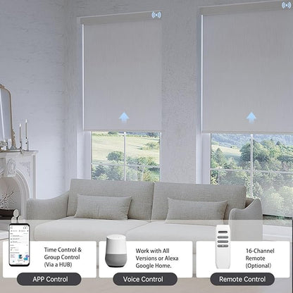 Motorized Blinds with Remote, Blackout Smart Blinds for Windows Automatic Roller Shades Compatible with Alexa, Motorized Shades Customized for Bedroom Home Office (Blackout-Foggy Gray)