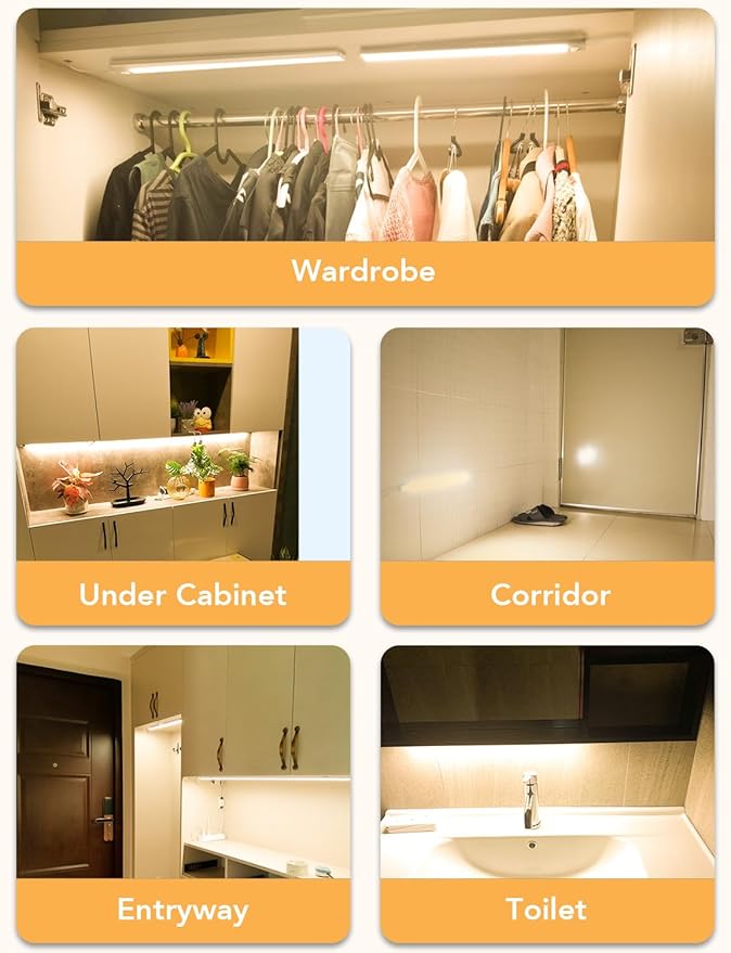 Under Cabinet Lighting, Motion Sensor Lights Indoor Plug in, 16" 12V LED Under Counter Super Bright Magnetic for Kitchen/Hallway/Toilet/Garage/Closet(Warm White/3000K)