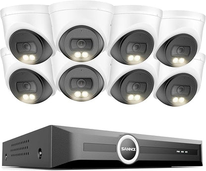 SANNCE 2K 3MP PoE Security Camera System - 8CH 6MP NVR with 8PCS 3MP HD Clear Full Color Night Vision Dome Surveillance Cameras, IP67 Weatherproof, Audio Recording (Without HDD)