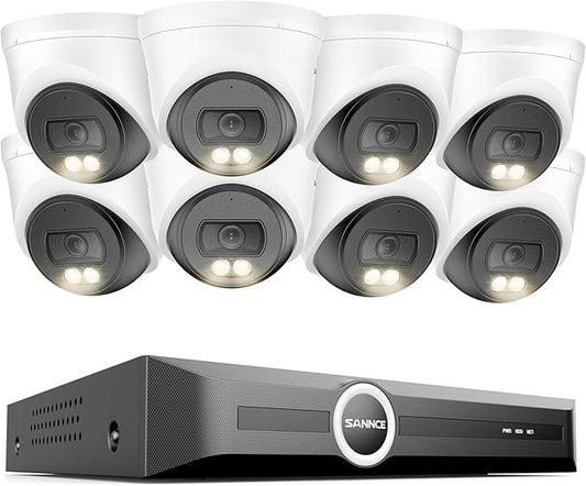 SANNCE 2K 3MP PoE Security Camera System - 8CH 6MP NVR with 8PCS 3MP HD Clear Full Color Night Vision Dome Surveillance Cameras, IP67 Weatherproof, Audio Recording (Without HDD)