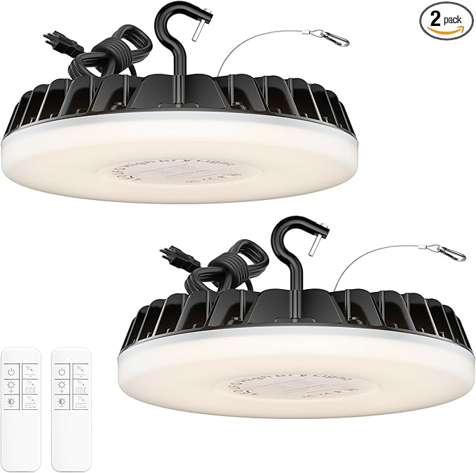 Smart Shop Lights 200W Micware Motion Sensor 24000LM UFO LED High Bay Light with Multi-Function Remote, 10%-100% Dimmable IP65 Waterproof 5000k Garage Lighting 2Pack