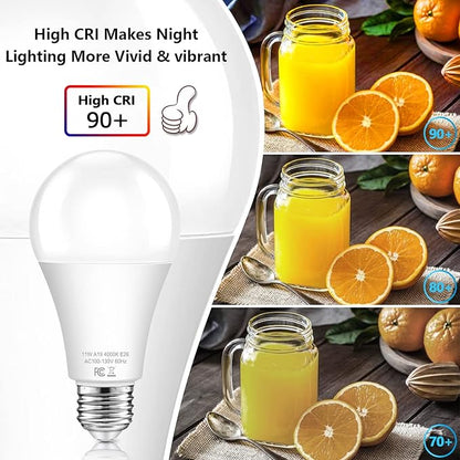 TOBUSA Dusk to Dawn Sensor Light Bulb Outdoor, A19 LED Bulbs Auto On Off 100 watt Equivalent, E26 Sensor Bulbs Neutral White 4000K, 11W 1200lm Smart Light Bulbs for Porch Garage Security, 4PACK