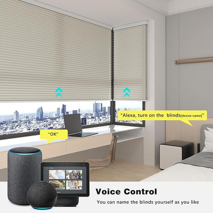 Changshade Smart Motorized Cellular Shades Remote Control for Indoor Windows Doors, Custom Size Electric Automatic Light Filtering Honeycomb Blinds Work with Alexa, Google Home, Smarthings, Beige