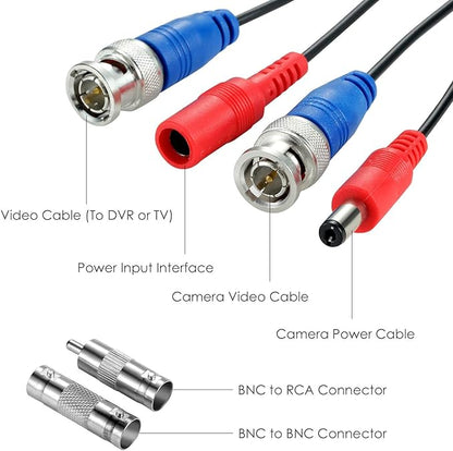 ZOSI 2 Pack 60ft (18 Meters) Security Camera Cable All-in-One BNC Video Power Cables,BNC Extension Wire Cord for CCTV Camera DVR Security System,White(Included 2X BNC Connectors and 2X RCA Adapters)