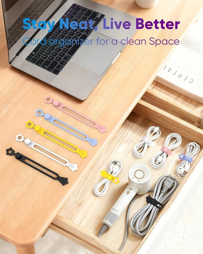 Silicone Cable Ties 16PCS Reusable Cord Organizer for Home Travel | Cord Organizer for Charging Cables, Data Cables & Computer Wires, Multipurpose Elastic Cable Management Straps（Black）