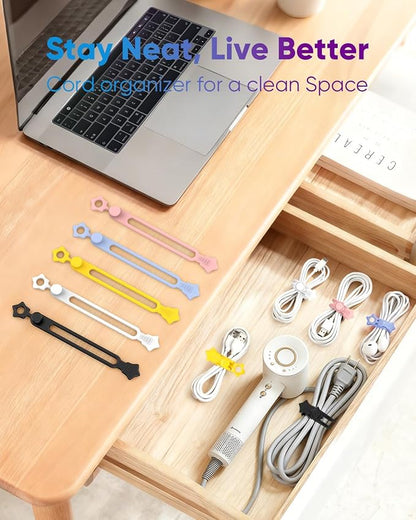 Silicone Cable Ties 16PCS Reusable Cord Organizer for Home Travel | Cord Organizer for Charging Cables, Data Cables & Computer Wires, Multipurpose Elastic Cable Management Straps（Black&White）