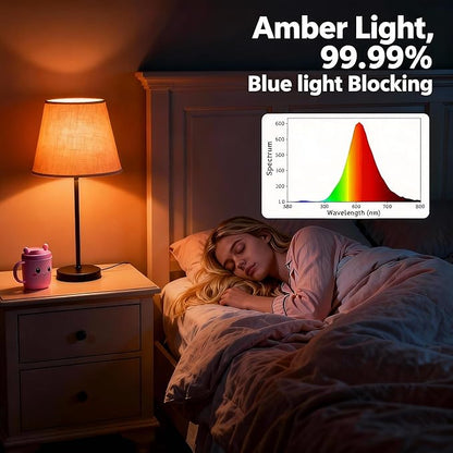 Amber Sleep Light Bulbs with Remote Control, 800LM 9W (60W Equivalent),Circadian Rhythm Light Bulb,Dim,1800K-6500K,E26,2.4G,Warm and Reading Light Bulb for Home Decor,2Bulb&1Remote