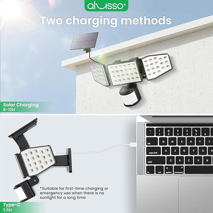 ALUSSO Solar Lights Outdoor Motion Sensor 400LM, LED Security Lights with Remote, 3 Modes (Dusk to Dawn/Auto/On Time), CCT 3000K-6500K Waterproof Flood Light for Garden Yard Garage, 1 Pc Black