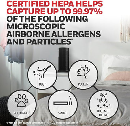 Honeywell HPA060 HEPA Tower Air Purifier, Airborne Allergen Reducer for Small Rooms (75 sq ft), Black - Wildlfire/Smoke, Pollen, Pet Dander, and Dust Air Purifier