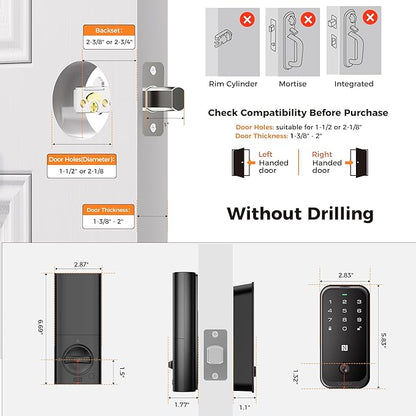 Apple Home Key Smart Lock for Front Door, HomeKit Compatible Fingerprint Keypad Deadbolt with Built-in WiFi, Remote App Access, Auto Lock, Alexa Compatible, Matte Black