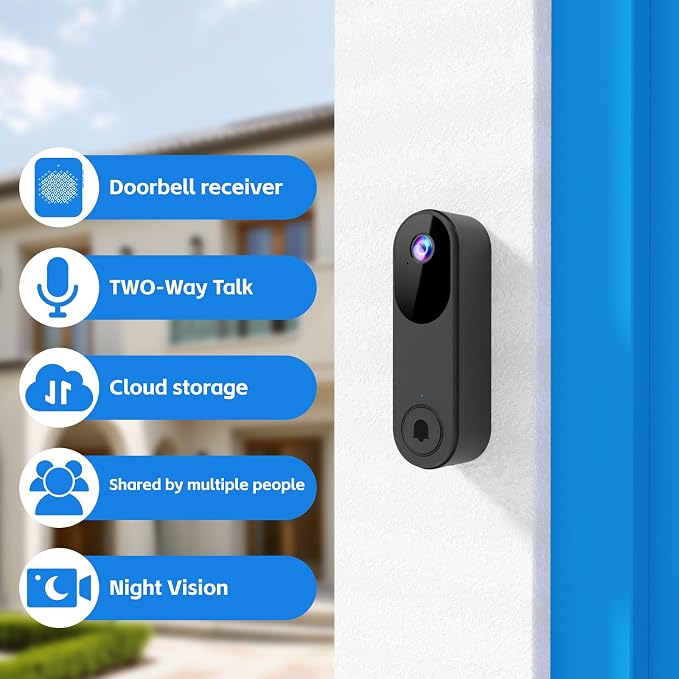 Wireless Doorbell Camera, Smart Door Camera Wireless with Live View Video, Night Vision, Two-Way Audio, Battery Powered, 2.4GHz WiFi Only