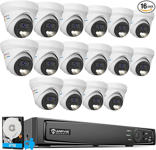 Anpviz 16 Channel NVR PoE Security Camera System,16x 5MP Turret Wired Cameras, Smart Color Night Vision, Human Vehicle Detection, 12MP/4K 16CH Commercial NVR 4TB HDD, Metal for Businesses (H Series)