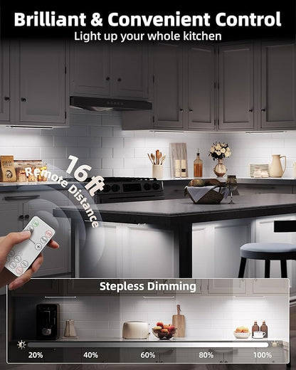 EZVALO 5-Pack Under Cabinet Lighting with Charging Station, 2400mAh Motion Sensor Light, LED Coutner Lights Wireless, 6500K Dimmable, Timer, Magnetic, with Remote Control for Kitchen, Closet, Stair