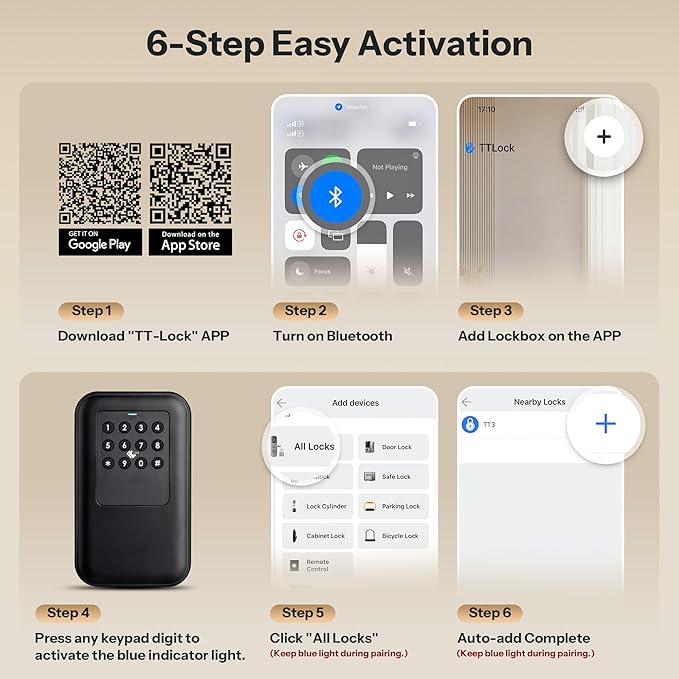 Moquin Smart Bluetooth Key Lock Box –TTLock App Control, Silicone Button IP65 Waterproof, Extra Large Safe Storage Wall Mount & Shackle for Airbnb Realtor House Office