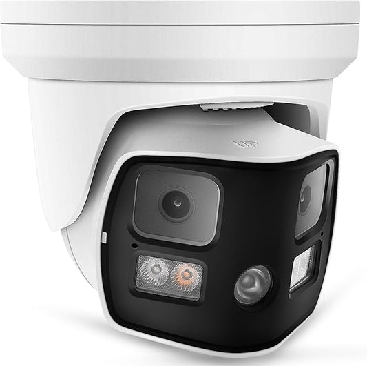 Real HD 8MP 4K Dual Lens Poe IP Security Camera 180 Degree Panoramic Wide Angle, Full Color Night Vision, H.265, IP66, NDAA Compliant