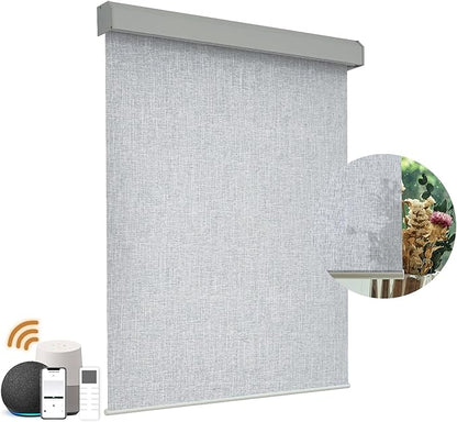 Motorized Light Filtering Roller Shades with Remote Control, Electric Smart Shades Compatible with Alexa and Google, Rechargeable, Customizable Size (Textured Light Grey)