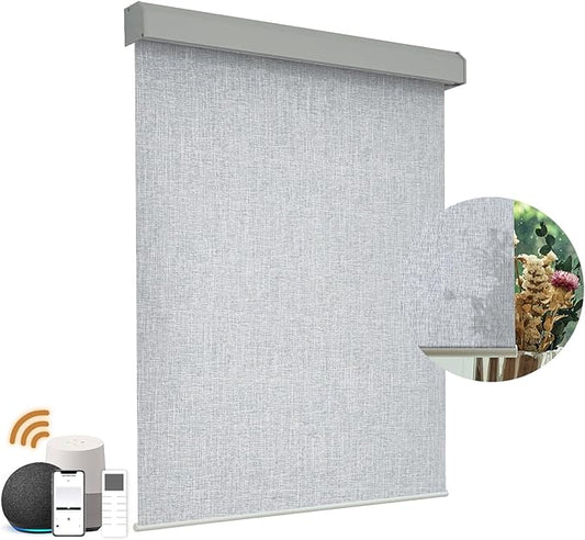 Motorized Light Filtering Roller Shades with Remote Control, Electric Smart Shades Compatible with Alexa and Google, Rechargeable, Customizable Size (Textured Light Grey)
