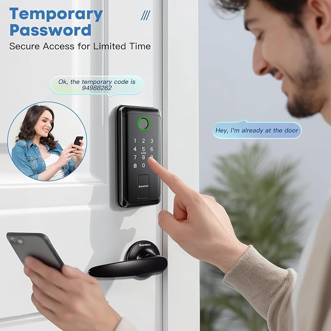 Keypad Door Lock with Handle, Electronic Digital Keypad Deadbolt with App, Keyless Entry Fingerprint Lock Auto Lock & One Touch Locking, Front Smart Door Handle Sets