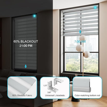 Motorized Zebra Blinds with Remote Smart Blind Work with Homekit Alexa SmartThings Electric Day and Night Shade Cordless Automatic Solar Powered Window Shade Customize(Grey)