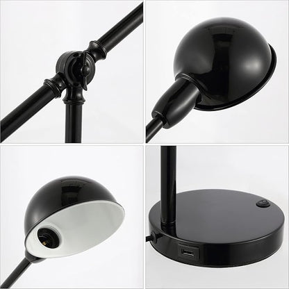 JONATHAN Y Curtis Task Lamp 20.25" Industrial Metal Adjustable USB, Black | Vintage Style, Dome Shade, LED Bulb Included, Perfect for Home Office or Nightstand