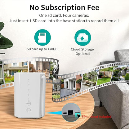 ESCANU Wireless Home Security Cameras System,Solar Power PTZ Outdoor Cameras,Motion Detection,Night Vision,Water-Proof,2-Way Audio,No Subscription Fee,Cloud/SD Card Storage