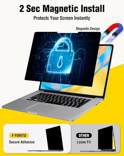 F FORITO 14 inch 16:10 Magnetic Laptop Privacy Screen, 360° Anti Peeping Removable Anti Glare Blue Light Filter Compatible with All 14” 16:10 Laptops Portable Monitors