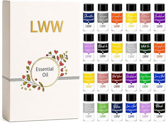 Car Air Freshener Diffuser Refills, 24 PCS 10ml Essential Oils Mixed Fragrance Set, Long Lasting Car Fragrance Oil Replacement for Car Diffusers, No Diffuser Included