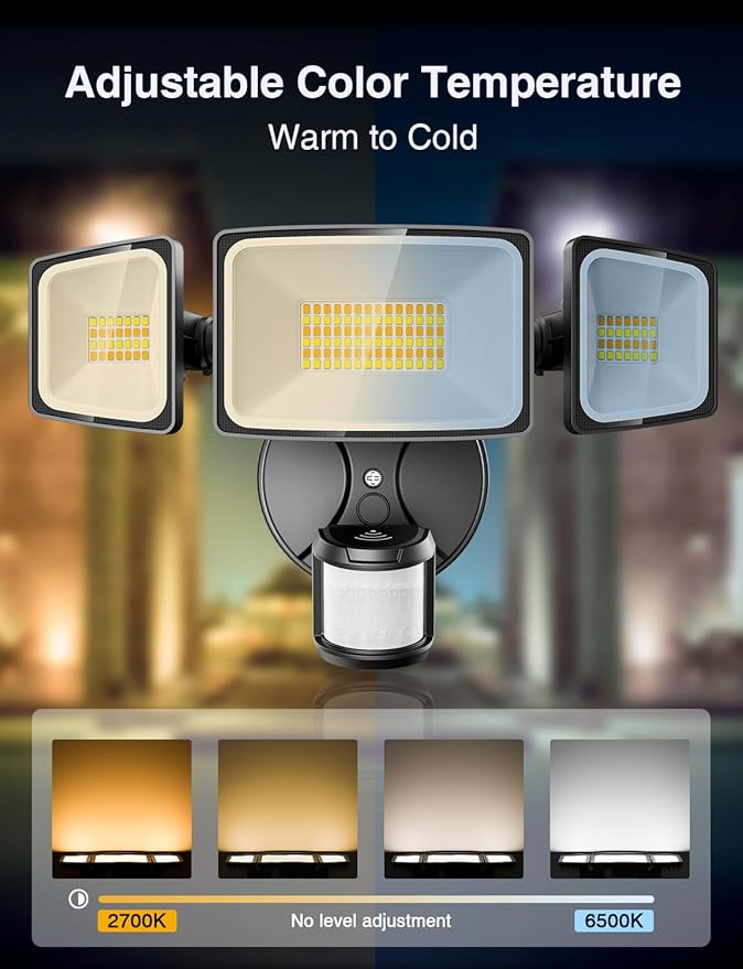 Onforu 65W Smart LED Security Lights Motion Sensor Light Outdoor, APP Control, Outdoor Motion Detector WiFi Alexa Flood Light 5500LM, 2500K-6500K, with Adjustable 3 Head, White