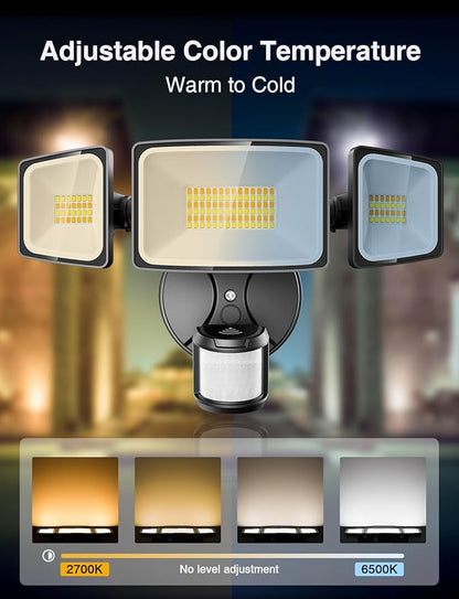 Onforu 65W Smart LED Security Lights Motion Sensor Light Outdoor, APP Control, Outdoor Motion Detector WiFi Alexa Flood Light 5500LM, 2500K-6500K, with Adjustable 3 Head, White