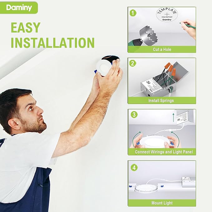 DAMINY 6 Pack 3 Inch LED Recessed Lighting with Junction Box,5CCT,Ultra-Thin Recessed Light,7W 500LM, Dimmable Canless Wafer Ceiling Light, High Brightness