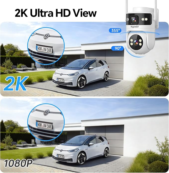 6MP Dual Lens,4G LTE Cellular Solar Security Cameras Wireless Outdoor for Home Security, No WiFi Needed, 24/7 AOV Recording, 355° PTZ, AI Human Detection,Siren, IP66, TF/Cloud Storage (White, 2 Lens)