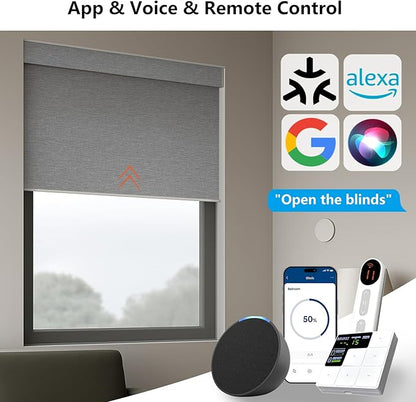 Motorized Blackout Roller Shades with Remote – Smart Blinds for Bedroom, Alexa Google Home Siri, Matter Compatible, Custom Electric Window Shades, Cordless Rechargeable