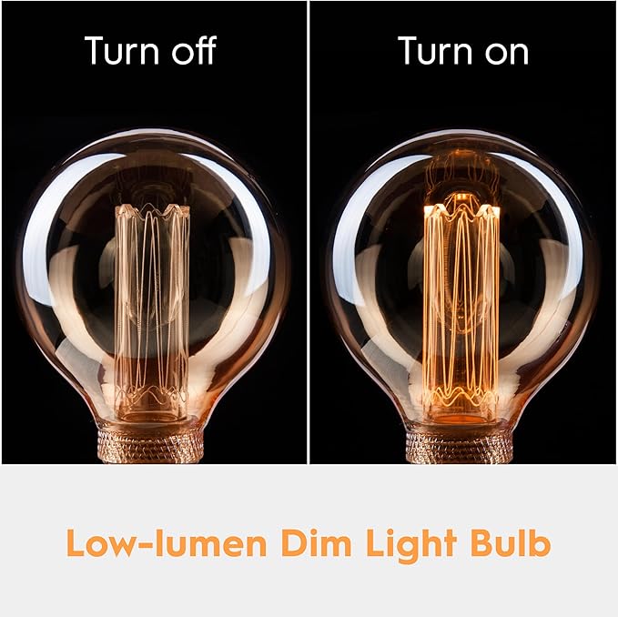 Globe Edison LED Light Bulb, Vintage Decorative Dimmable Bulb Round Glass Cover, 3.5W Low Lumen Eye-Caring Soft Dim Lighting for Mood(Not Daylight White), E26 Medium Base, Amber RN G95